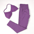 Conjunto de Yoga Feminino de 2 Peças VEQKING: Leggings de Academia Empina Bumbum (Hip Lift) Sem Costura e Top com Tiras Trançadas (Strappy), Costas Abertas, Frente Única (Halter) e Efeito Push Up