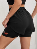 Shorts de Yoga Feminino de Cós Alto com Controle de Proximidade Elástico: Shorts de Corrida, Calça Dois em Um (Falso Duas Peças)