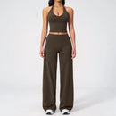 Conjunto Fitness Feminino: Agasalho de Academia Respirável – Top Esportivo e Calça Flare (Bailarina)