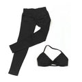 Conjunto de Yoga Feminino de 2 Peças VEQKING: Leggings de Academia Empina Bumbum (Hip Lift) Sem Costura e Top com Tiras Trançadas (Strappy), Costas Abertas, Frente Única (Halter) e Efeito Push Up