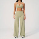Conjunto Fitness Feminino: Agasalho de Academia Respirável – Top Esportivo e Calça Flare (Bailarina)