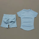 Conjunto Fitness Manga Curta e Short Seamless (2 Peças)