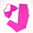 Conjunto de Yoga Feminino de 2 Peças VEQKING: Leggings de Academia Empina Bumbum (Hip Lift) Sem Costura e Top com Tiras Trançadas (Strappy), Costas Abertas, Frente Única (Halter) e Efeito Push Up