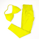 Conjunto de Yoga Feminino de 2 Peças VEQKING: Leggings de Academia Empina Bumbum (Hip Lift) Sem Costura e Top com Tiras Trançadas (Strappy), Costas Abertas, Frente Única (Halter) e Efeito Push Up
