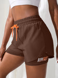 Shorts de Yoga Feminino de Cós Alto com Controle de Proximidade Elástico: Shorts de Corrida, Calça Dois em Um (Falso Duas Peças)