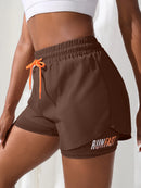 Shorts de Yoga Feminino de Cós Alto com Controle de Proximidade Elástico: Shorts de Corrida, Calça Dois em Um (Falso Duas Peças)