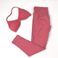 Conjunto de Yoga Feminino de 2 Peças VEQKING: Leggings de Academia Empina Bumbum (Hip Lift) Sem Costura e Top com Tiras Trançadas (Strappy), Costas Abertas, Frente Única (Halter) e Efeito Push Up