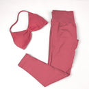 Conjunto de Yoga Feminino de 2 Peças VEQKING: Leggings de Academia Empina Bumbum (Hip Lift) Sem Costura e Top com Tiras Trançadas (Strappy), Costas Abertas, Frente Única (Halter) e Efeito Push Up