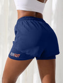Shorts de Yoga Feminino de Cós Alto com Controle de Proximidade Elástico: Shorts de Corrida, Calça Dois em Um (Falso Duas Peças)