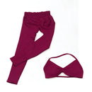 Conjunto de Yoga Feminino de 2 Peças VEQKING: Leggings de Academia Empina Bumbum (Hip Lift) Sem Costura e Top com Tiras Trançadas (Strappy), Costas Abertas, Frente Única (Halter) e Efeito Push Up