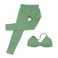 Conjunto de Yoga Feminino de 2 Peças VEQKING: Leggings de Academia Empina Bumbum (Hip Lift) Sem Costura e Top com Tiras Trançadas (Strappy), Costas Abertas, Frente Única (Halter) e Efeito Push Up