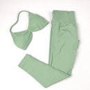 Conjunto de Yoga Feminino de 2 Peças VEQKING: Leggings de Academia Empina Bumbum (Hip Lift) Sem Costura e Top com Tiras Trançadas (Strappy), Costas Abertas, Frente Única (Halter) e Efeito Push Up