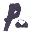 Conjunto de Yoga Feminino de 2 Peças VEQKING: Leggings de Academia Empina Bumbum (Hip Lift) Sem Costura e Top com Tiras Trançadas (Strappy), Costas Abertas, Frente Única (Halter) e Efeito Push Up