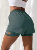 Shorts de Yoga Feminino de Cós Alto com Controle de Proximidade Elástico: Shorts de Corrida, Calça Dois em Um (Falso Duas Peças)