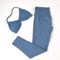 Conjunto de Yoga Feminino de 2 Peças VEQKING: Leggings de Academia Empina Bumbum (Hip Lift) Sem Costura e Top com Tiras Trançadas (Strappy), Costas Abertas, Frente Única (Halter) e Efeito Push Up